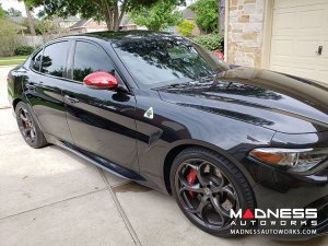 Alfa Romeo Giulia Mirror Covers - Carbon Fiber - Full Replacements - Red Candy